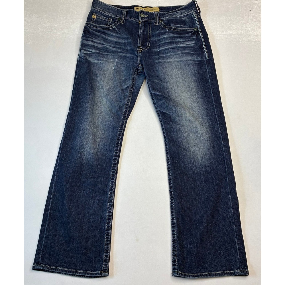 BIG STAR Pioneer Mens Bootcut Jeans Dark Wash Distressed Denim 38x30 - Picture 4 of 13